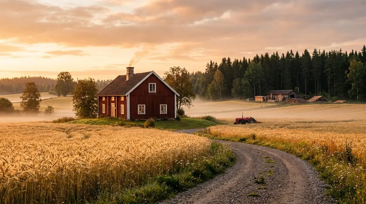 Åkrarna runt Moheda i kvällsljus